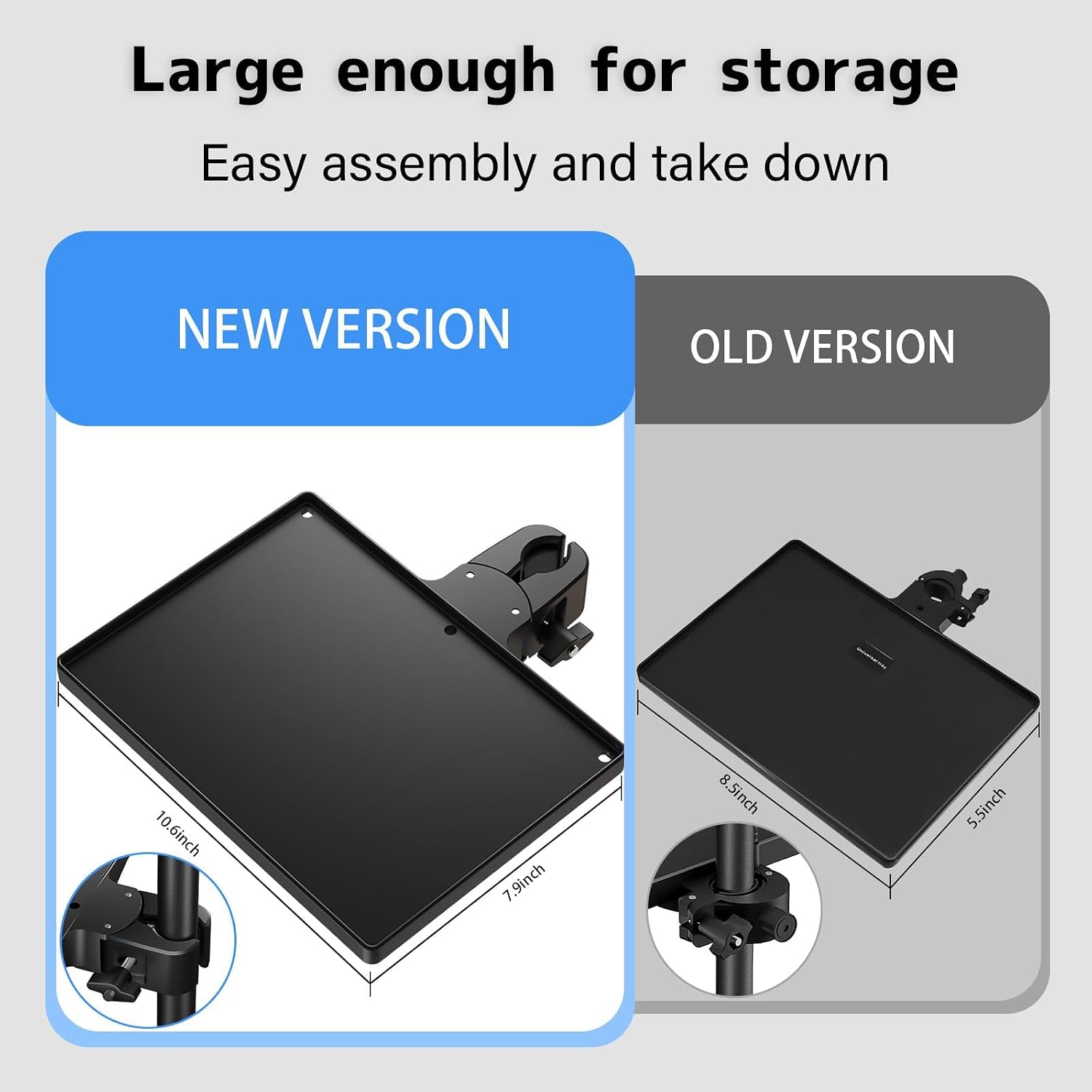 BILIONE Mic Stand Tray 10.6" x 7.8" Large with Crab Clamp for Mixers & Gear