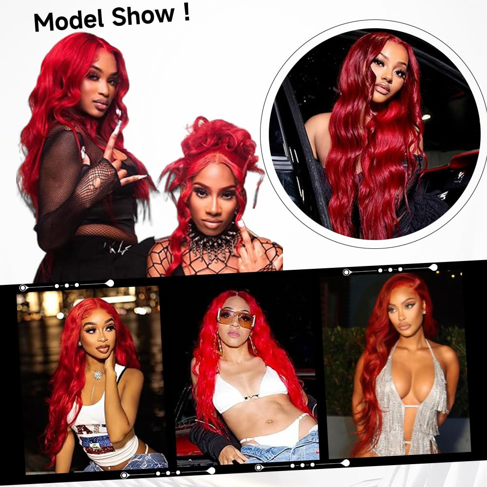 30 Inch Red Wig Human Hair Pre Plucked Red Lace Front Wigs Human Hair 200% Density 13x4 Colored Wigs for Women Body Wave Red Lace Front Wig