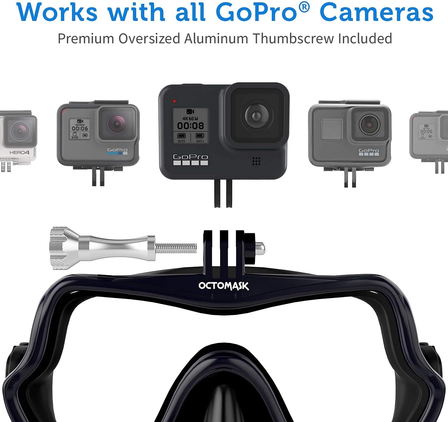 OCTOMASK - Frameless Scuba Mask w/Mount for all GoPro Hero Cameras for Scuba Diving, Snorkeling, Freediving