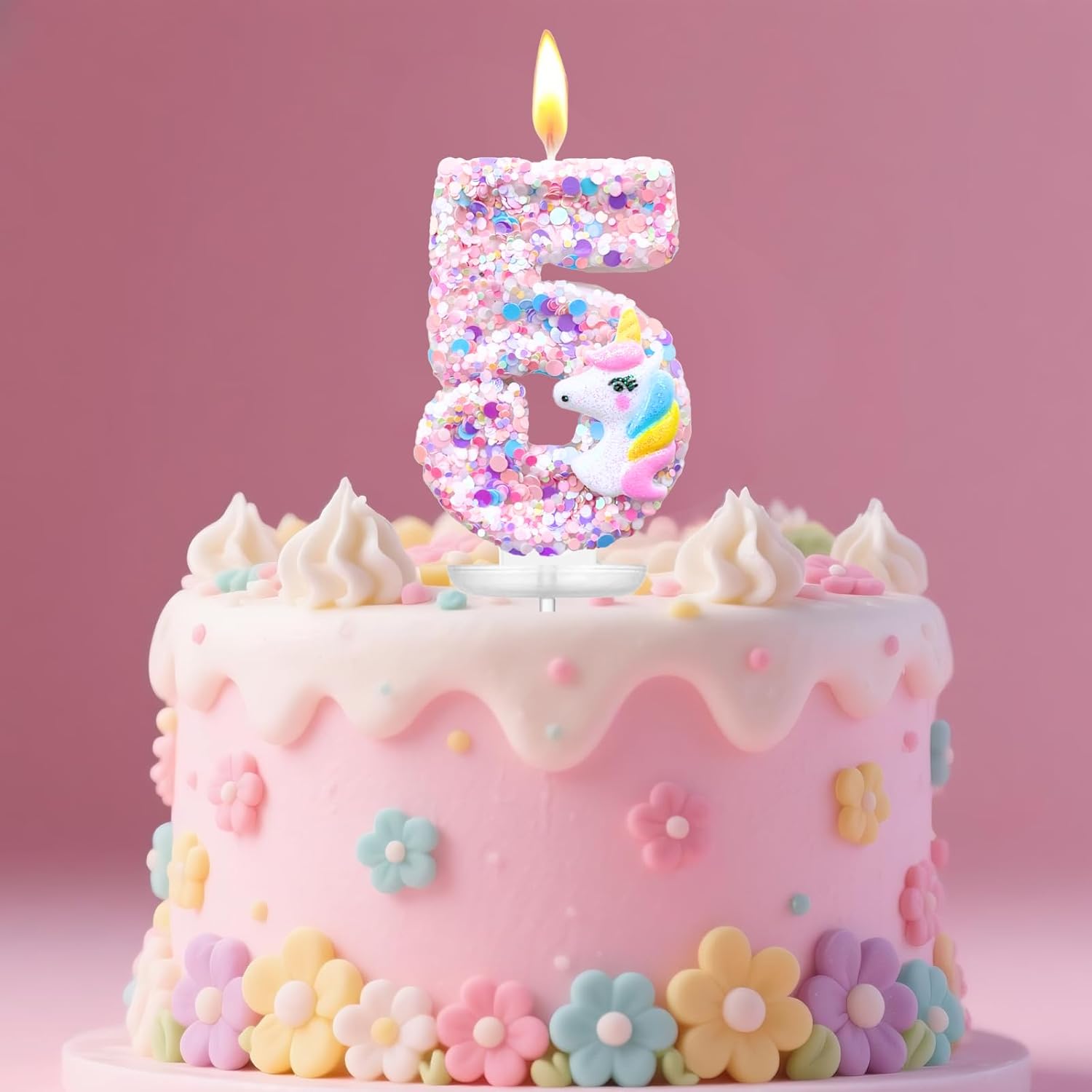 Unicorn Birthday Number Candles for Cake, Pink Number 7 Candle, Fun Glitter Unicorn Cake Topper, Birthday Decorations Cupcake Topper for Party Supplies