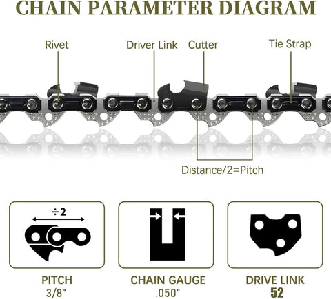 5Pack 14 Inch Chainsaw Chain 52 Drive Links 3/8" LP Pitch .050" Gauge Fits Husqvarna 120, Echo CS-310, Ryobi RY3714, Poulan, Homelite and more