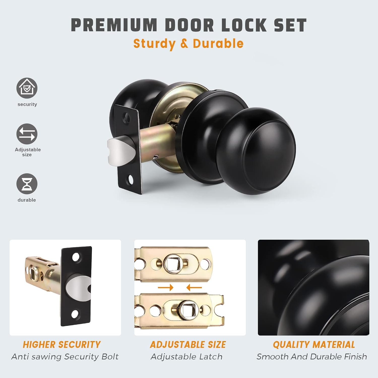 KNOBWELL 3 Pack Matte Black Passage Door Knobs, Modern Closet Door Knobs Set Interior with Concealed Screws