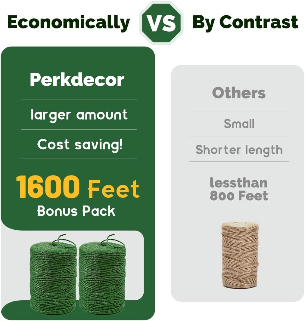2Pack 2mm Natural Jute Twine String 1600 Feet Long Twine String for Crafting Gardening Gift Wrapping Macrame DIY Home Decor (Green-800Feet/Roll)
