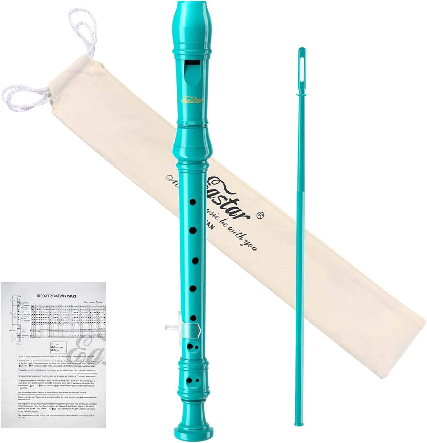 Eastar German C Soprano Recorder for Kids Beginner Kit, Sky Blue, ERS-21GSB