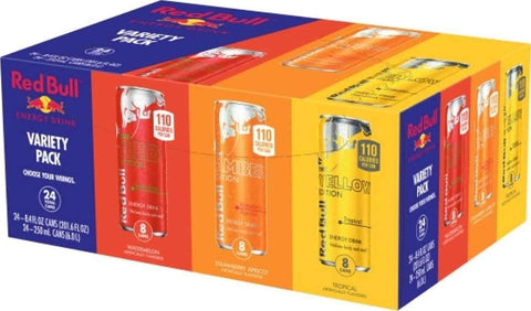 Red Bull Energy Drink Variety Pack, Red Edition, Amber Edition and Yellow Edition Energy Drinks, 8.4 Fl Oz, 24 Cans | Red, Yellow & Amber, contains caffeine, taurine, B-vitamins, sugar, and water, 8.4 fl oz, pack of 24 cans
