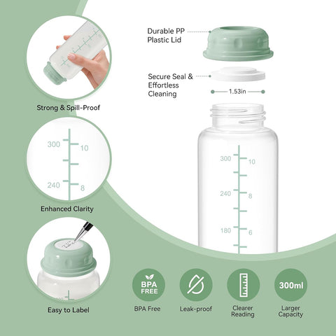 11oz Breastmilk Storage Bottles, BPA Free Narrow Neck Collection Bottle with Sealing Disk, Breast Milk Containers for Fridge & Momcozy Breast Milk Cooler 12oz, 4PCS