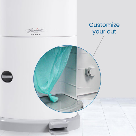 Janibell Akord Slim Adult Diaper Pail — 7-Gallon (11.8” x 10.2” x 20.5”), Hands-Free Foot Pedal, Double-Sealed Odor Reduction, Continuous Liner System