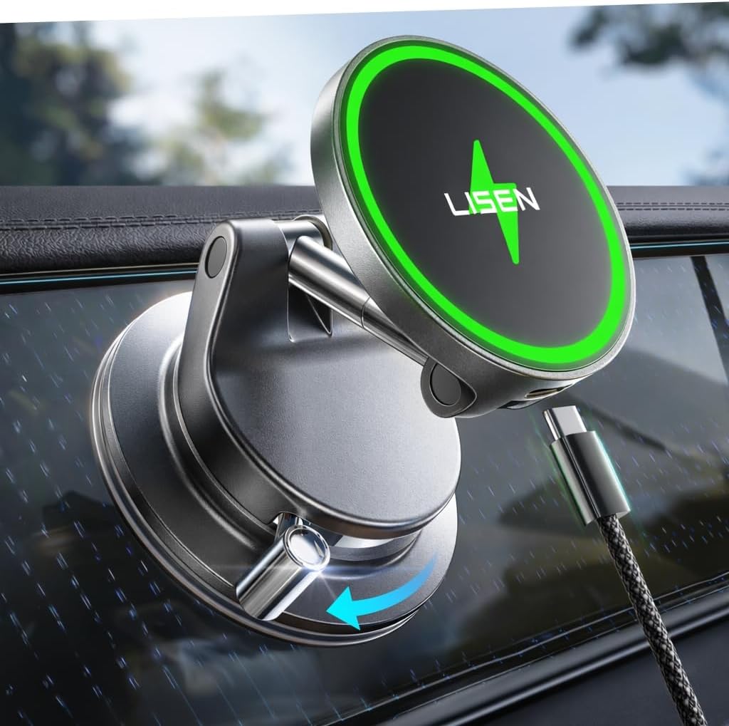LISEN 15W MagSafe Car Mount Charger, Magnetic Wireless Car Phone Holder