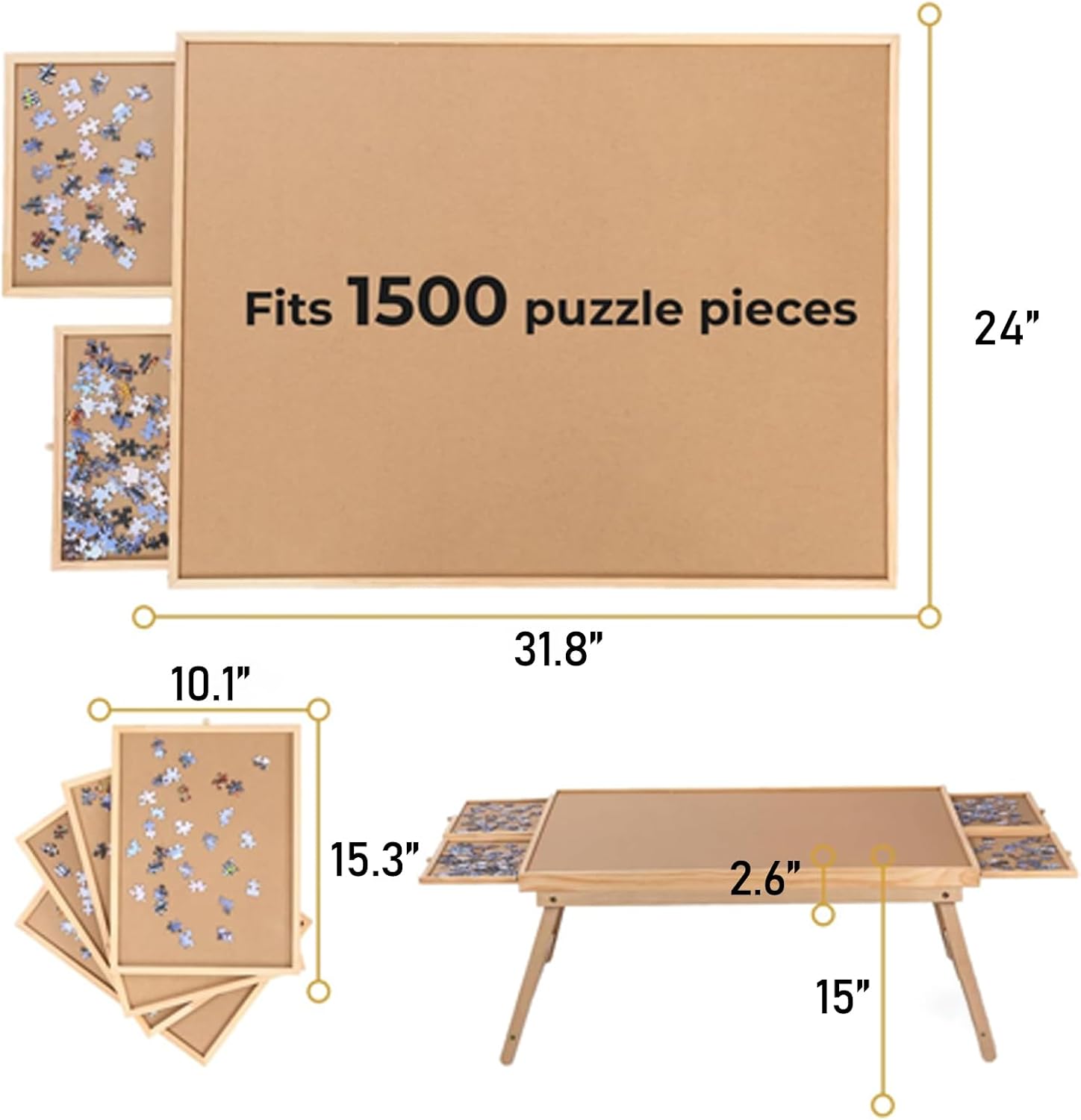 Puzzle Board 1500 Pieces,2 in 1 Jigsaw Puzzle Table with Folding Legs
