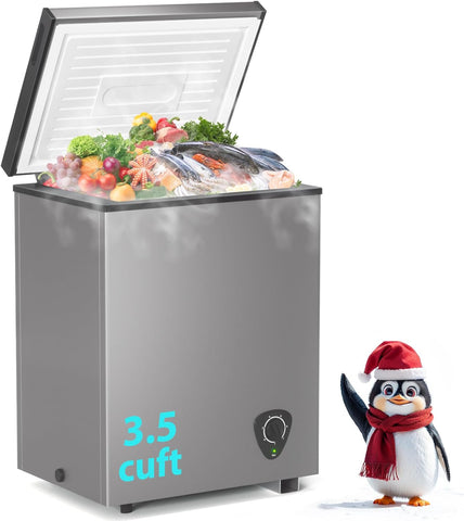 Lifeplus Chest Freezer, 3.5 Cubic Feet Small Deep Freezer Compact Top Open Door with Removable Basket, 7 Temperature Control Energy Saving Super Quiet for Kitchen Office Apartment Garage, Grey