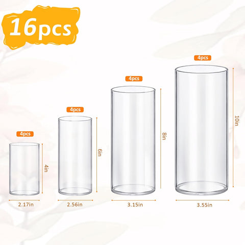 Homjoy Glass Cylinder Vase Set of 16 (2.17x4, 2.56x6, 3.15x8, 3.55x10 in)