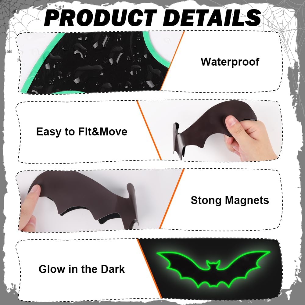YUJUN 30 PCS Halloween Magnets Garage Door Outdoor Decorations Glow Bats