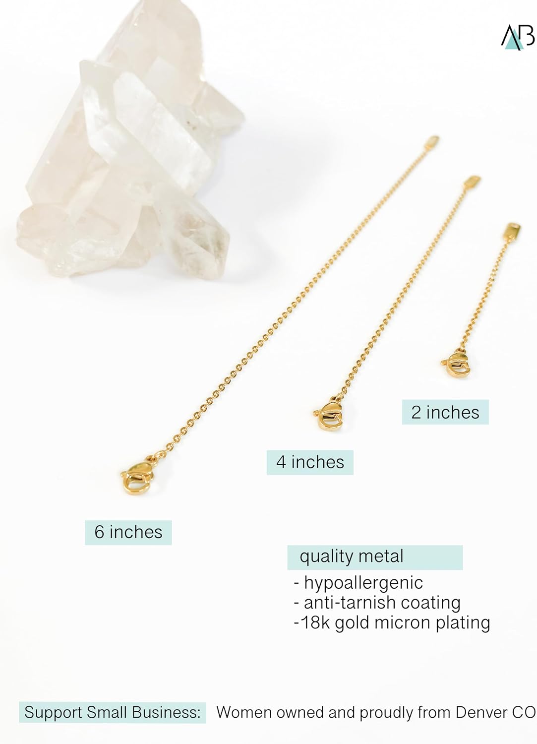 Altitude Boutique 18k Gold Plated Necklace Extenders Delicate Necklace Extender Chain Set for Women 3 Piece Set, Extensions 2", 4", 6" Inches Hypoallergenic in Gold, Rose Gold, or Silver