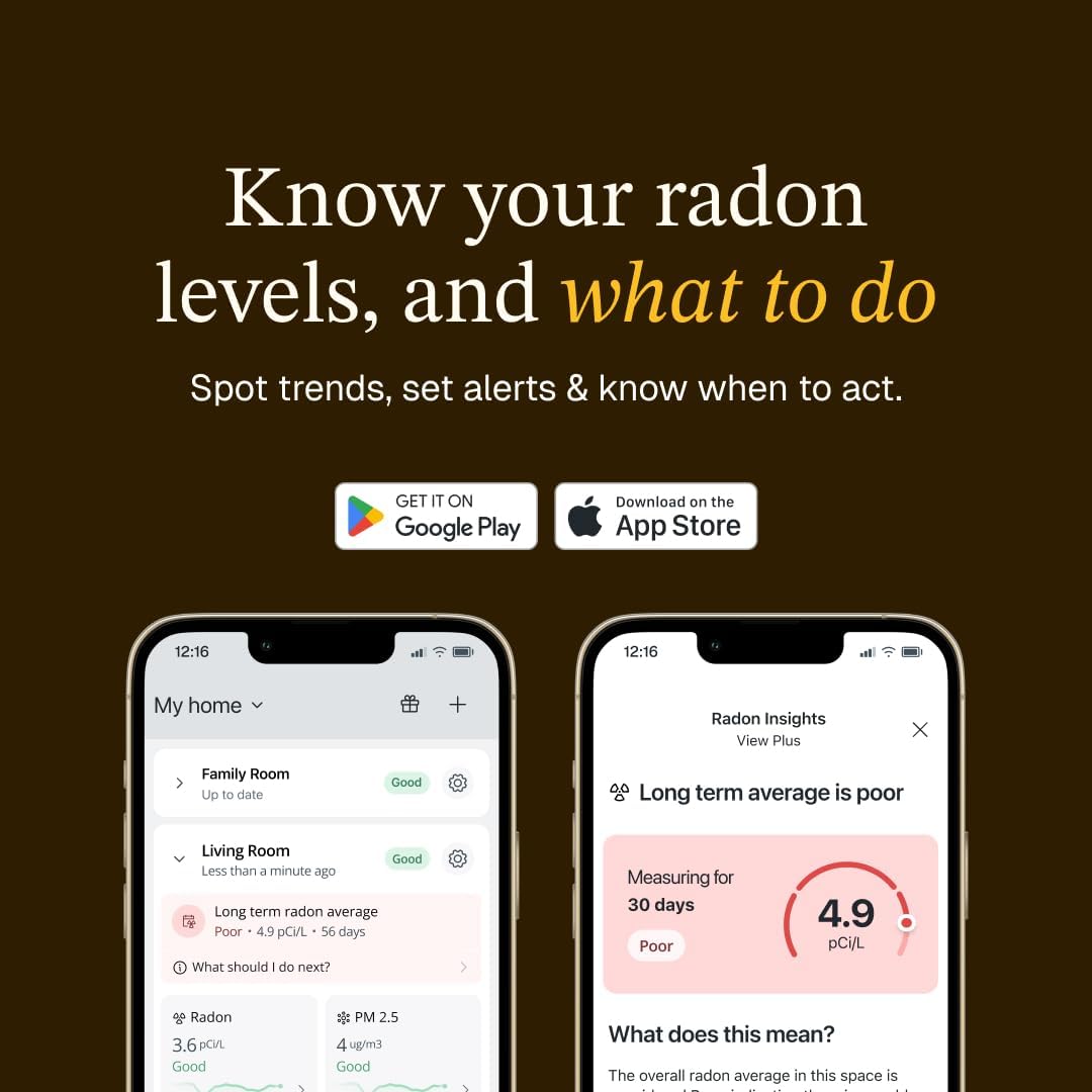 Airthings 325 Corentium Home 2 Smart Digital Radon Detector - Portable and Easy-to-use Radon Testing with Bluetooth connectivity and Humidity & Temperature Sensors