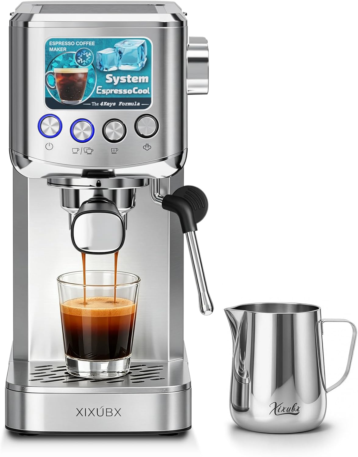 XIXUBX Cold Brew Espresso Machine with Milk Frother, Grey
