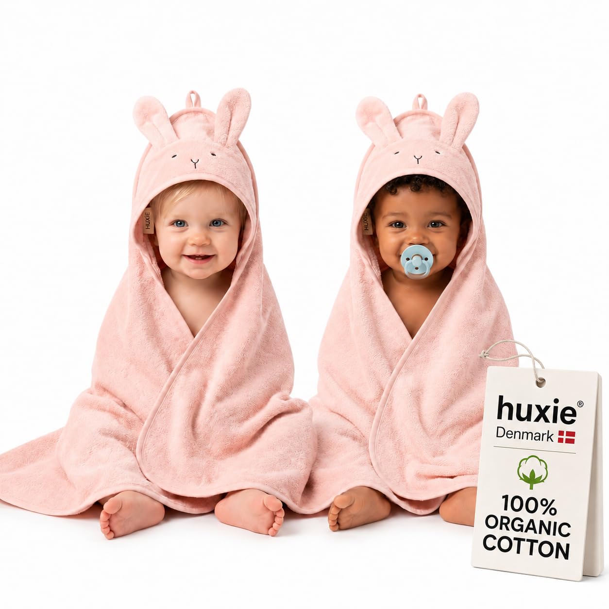Hooded Baby Bath Towels, 100% Organic Cotton, 32"x32" 2-Pack