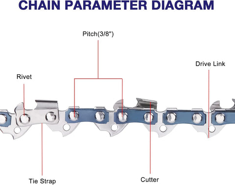 4 Pack 18 Inch Chainsaw Chain 3/8" LP Pitch .050'' Gauge 62 Drive Links Fits Poulan, Craftsman, Echo, Homelite and more