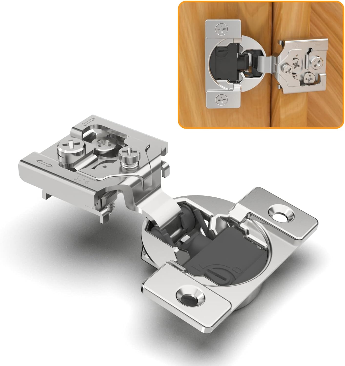 Chibery 50 Pack 3/4" Overlay 4D Soft Close Concealed Hinges for Face Frame Door, Adjustable Closing Speed, Smooth Slow Self Close Hinges, Satin Nickel, 105° Open Angle Stainless Steel Cabinet Hinges