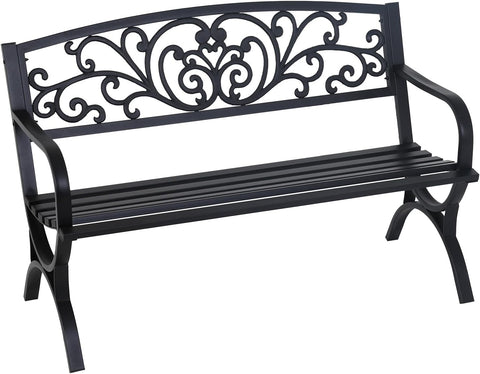 FDW | 50" Outdoor Garden Bench | Black | 485lbs Load Capacity