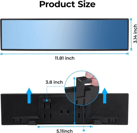 JOYTUTUS Rear View Mirror, Universal 12 Inch Panoramic Convex Rearview Interior Clip-on Wide Angle Mirror to Reduce Blind Spot Effectively for Car SUV Trucks - Blue