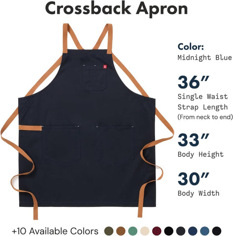 hedley & bennett Crossback Chef Apron, Pockets & Towel Loop, Midnight Blue