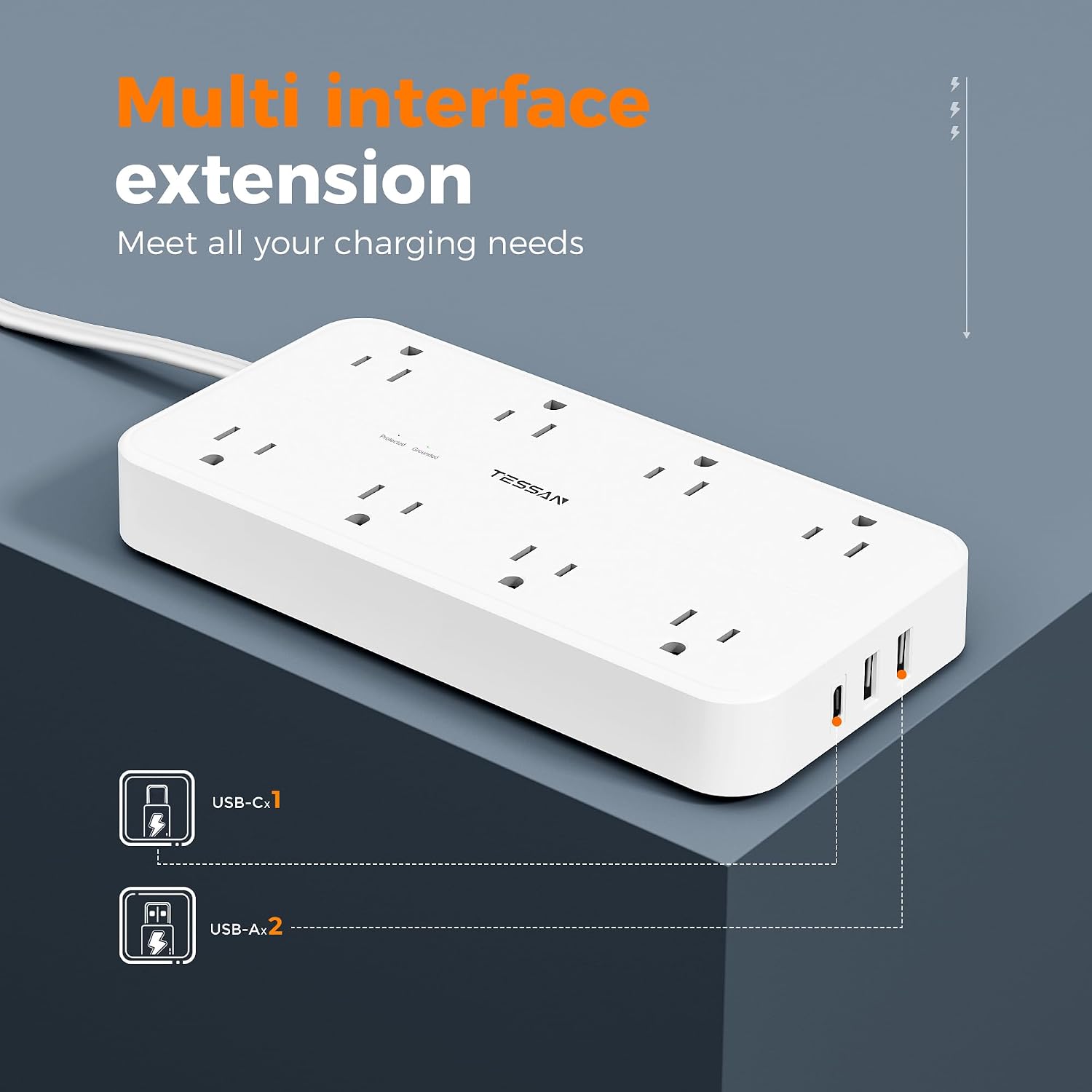 TESSAN Power Strip Surge Protector, 6FT Flat Plug Extension Cord