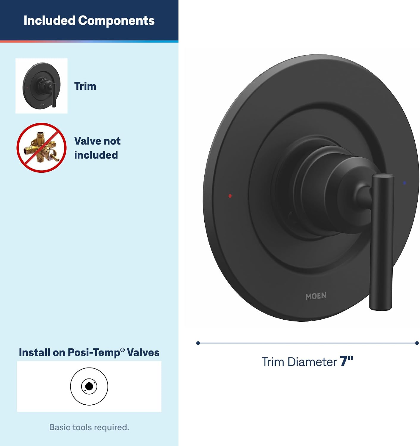Moen T2901BL Gibson Matte Black Posi-Temp Valve Trim, Valve Required
