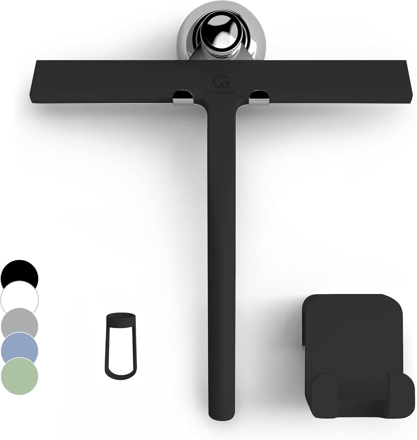 GÜTEWERK Silicone Shower Squeegee with 3-in-1 No-Drill Mount, Black, 9''