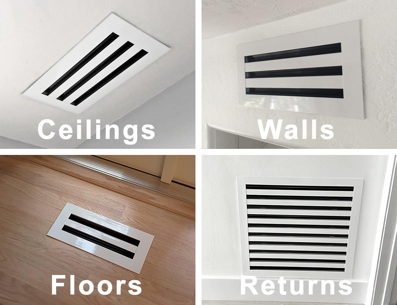 BUILDMART - 10x6 White Modern AC Vent Cover - Decorative Air Vent - Standard Linear Slot Diffuser - Register Grille for Ceiling, Walls & Floors - Texas Buildmart