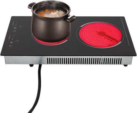 2 Burners Electric Cooktop, 110v 1500W Plug in Ceramic Cooktop, 20 Inch Countertop & Built-in Electric Stove Top with Child Safety Lock, Timer, Over-Temperature Protection, Sensor Touch Control