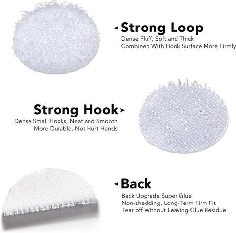 Self Adhesive Dots,600pcs(300 Pairs) 0.59" Diameter Strong Sticky Round Nylon Dots, Hook and Loop Dots with Adhesive,for Classroom, Office, Home