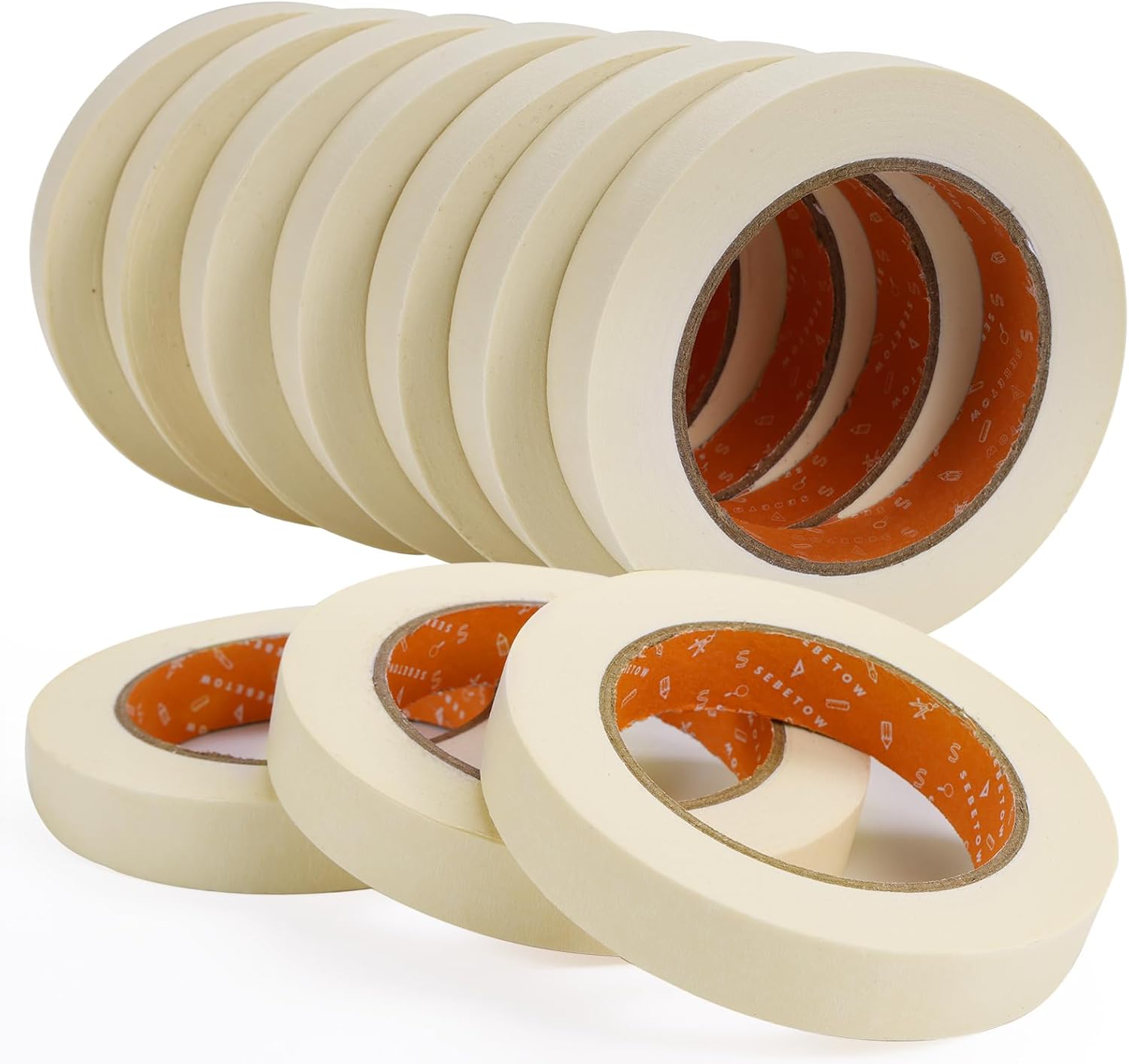 Masking Tape Bulk 10 Packs 0.75 Inch for General Purpose White Beige 55 Yds