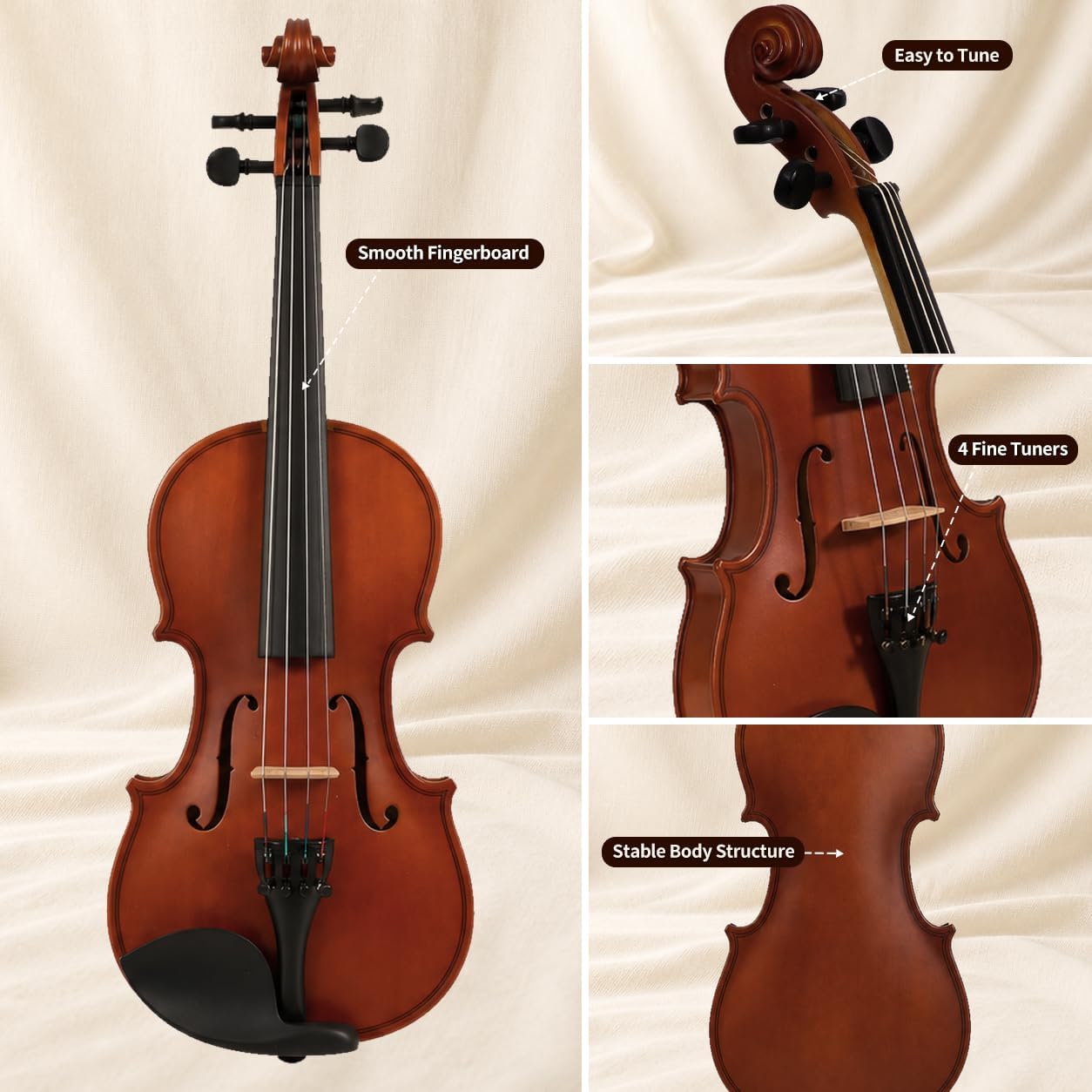 Paititi Student Violin Starter Kit with Case and Shoulder Rest - 1/8