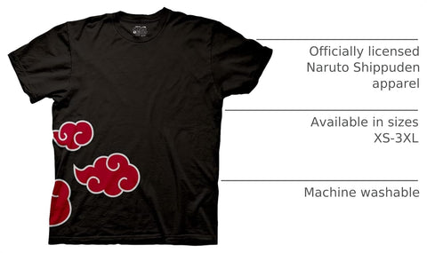Ripple Junction Naruto Shippuden Men's Short Sleeve T-Shirt Akatsuki Clouds & Anti-Leaf Front & Back Logo Officially Licensed