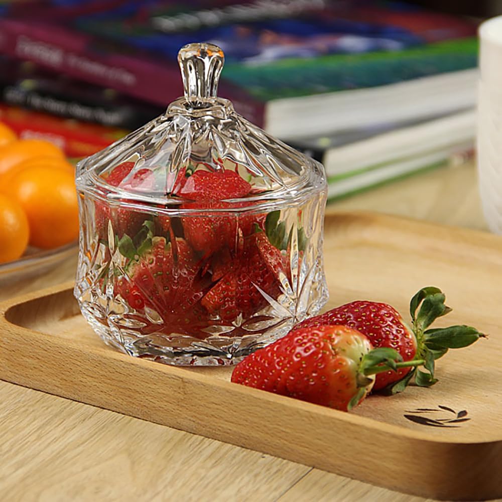 8oz Glass Candy Dish with Lid,Small Decorative Storage Jar for Candy,Cookies,Snacks Bath Salt,Sugar Bowl,Office,Bathroom,Dining Room Organizer (Clear)