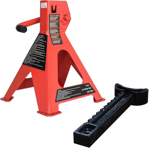 Amazon Basics Steel Jack Auto Stands, 3 Ton (2.7 metric Ton) Capacity, Easy to Use, Adjustable Height, 6,000 lb, 1 Pair, Black and Red(For Sedans and Urban SUVs)