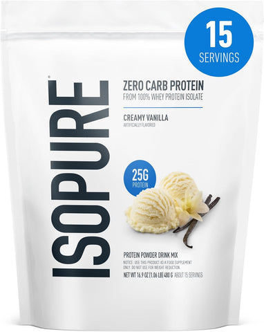 Isopure Zero Carb 100% Pure Whey Isolate Protein Powder, Lactose Free, Gluten Free, with Vitamins, Creamy Vanilla, 25g Protein Per Serving, 1 Lb, 15 Servings (Packaging May Vary)