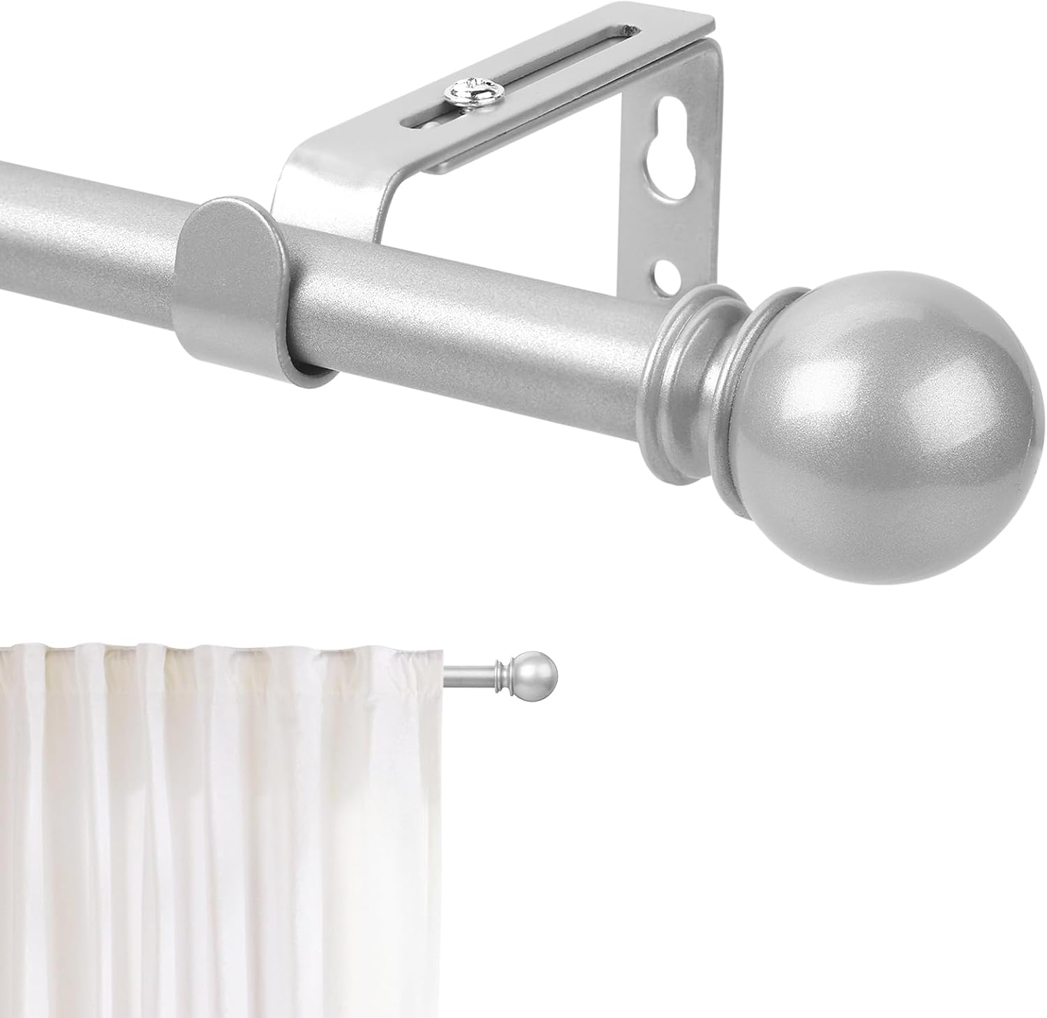 Silver Curtain Rod for Windows 30 to 60 Inch, 5/8 Inch Diameter Adjustable Curtain Rods With Brackets, Heavy Duty Easy to Install, Suitable for Bedrooms and Outdoor