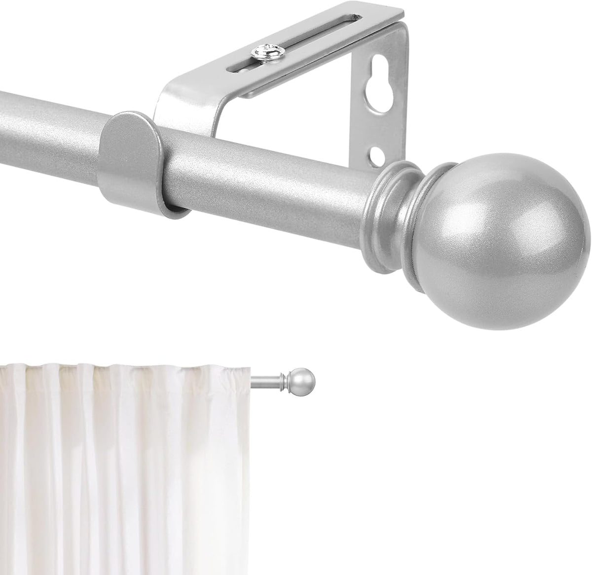 Silver Curtain Rod for Windows 30 to 60 Inch, 5/8 Inch Diameter Adjustable Curtain Rods With Brackets, Heavy Duty Easy to Install, Suitable for Bedrooms and Outdoor