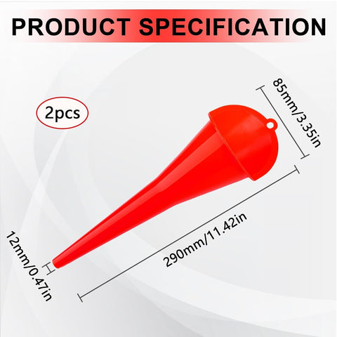 Long-Neck Oil Funnel for Automotive – Multi-Function Plastic Funnel for Oil, Gas & Lubricants – Universal Car Accessory (Red (2-Pack))