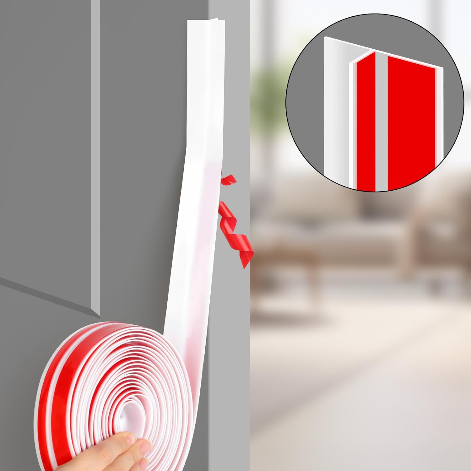 Benory T-Shaped Silicone Door Weather Stripping, White, 1.38" W x 20 ft