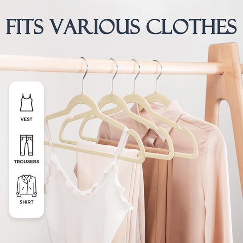 HOUSE DAY Beige Velvet Hangers 20 Pack, Non Slip Clothes Felt Hanger