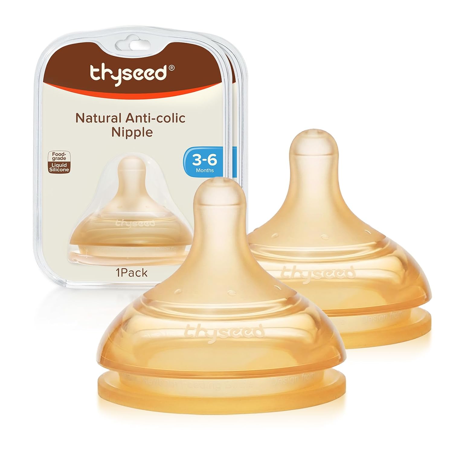 Thyseed Anti-Colic Series Nipple, Medium Fast Flow,3+ Months, 2-Pack