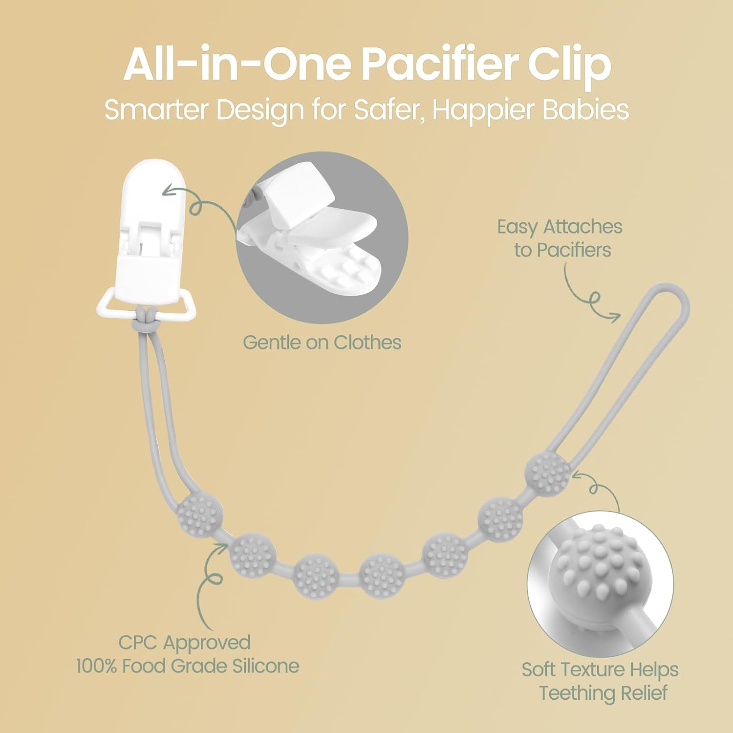 Eascrozn 6 Pack Silicone Pacifier Clip with One Piece Design for Baby