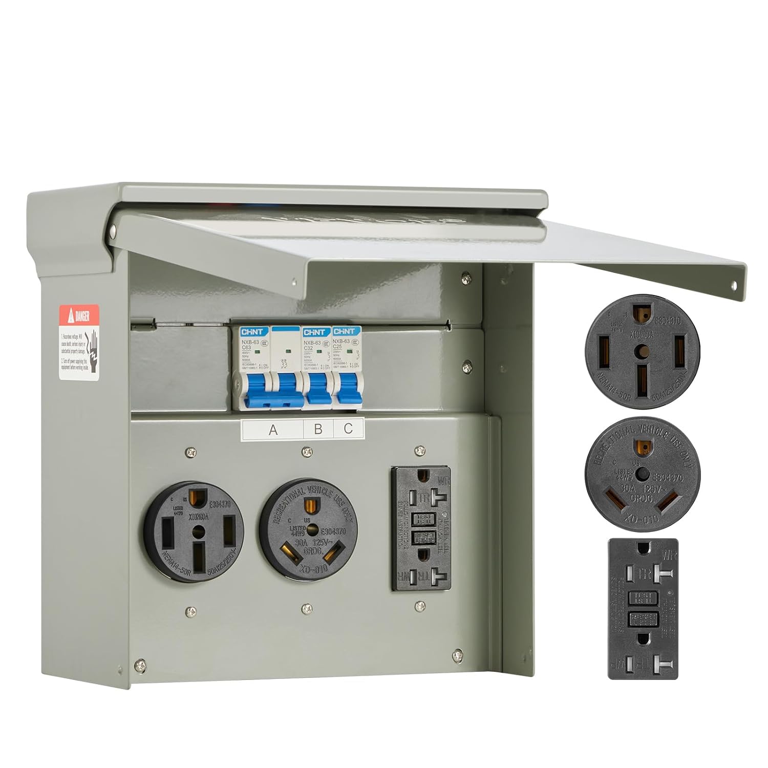 VEVOR RV Temporary Power Outlet Panel 50 30 20 Amp Receptacle with Breaker