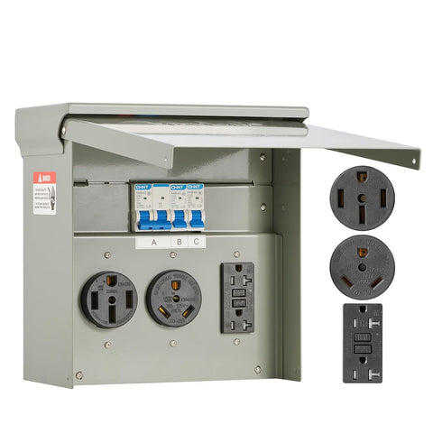 VEVOR RV Temporary Power Outlet Panel 50 30 20 Amp Receptacle with Breaker