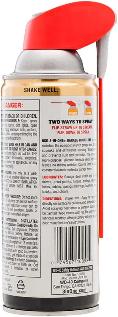 3-IN-ONE Garage Door Lubricant with SMART STRAW SPRAYS 2 WAYS, 11 OZ
