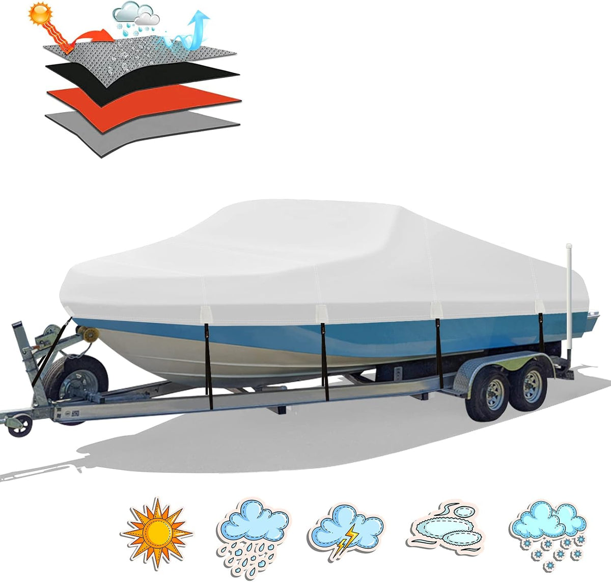 Waterproof 17-19FT Boat Cover, 1200D Heavy Duty Trailerable Cover