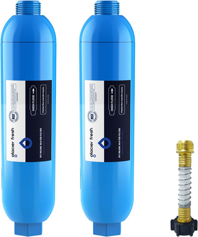 GLACIER FRESH RV/Marine Water Filter with 1 Flexible Hose Protectors 2 Pack