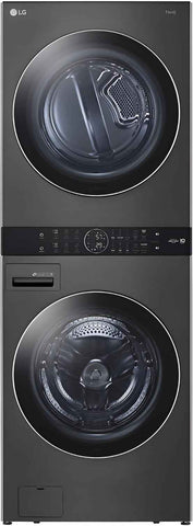LG WashTower Stacked Smart Laundry Center 4.5 Cu.Ft. Front Load Washer Fully Automatic & 7.4 Cu.Ft. Gas Dryer in Black Steel w/Steam WKGX201HBA
